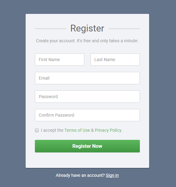 Bootstrap Simple Registration Form