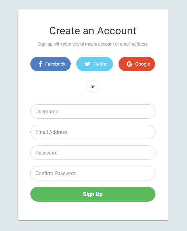 Bootstrap Sign up Form with Rounded Social Buttons