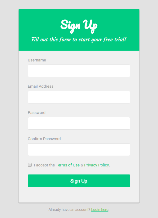 Bootstrap Start Free Trial Sign up Form